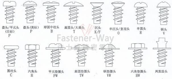 不同頭型螺絲-簡圖-水印 不同頭型螺絲-簡圖-水印